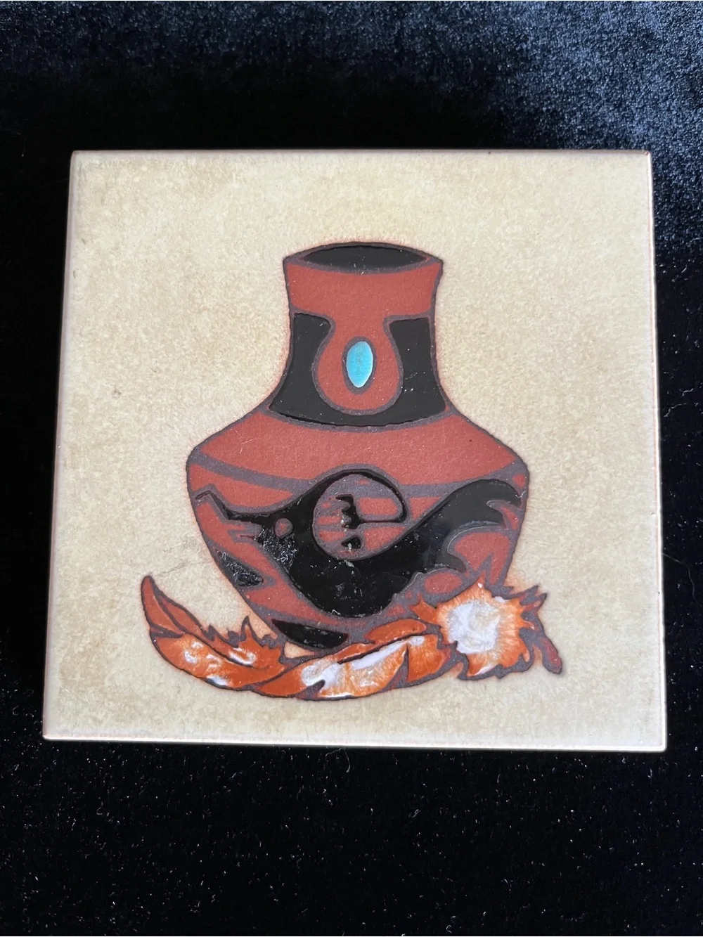 💜 Vintage Cleo Teissedre Southwestern Hand Painted Ceramic Tile Coaster Trivet